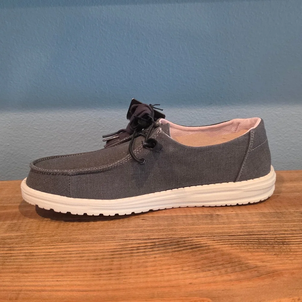 Hey Dude Womens Wendy Chambray Loafers Grey Canvas Slip On Casual Shoes Size 10 - Picture 7 of 12